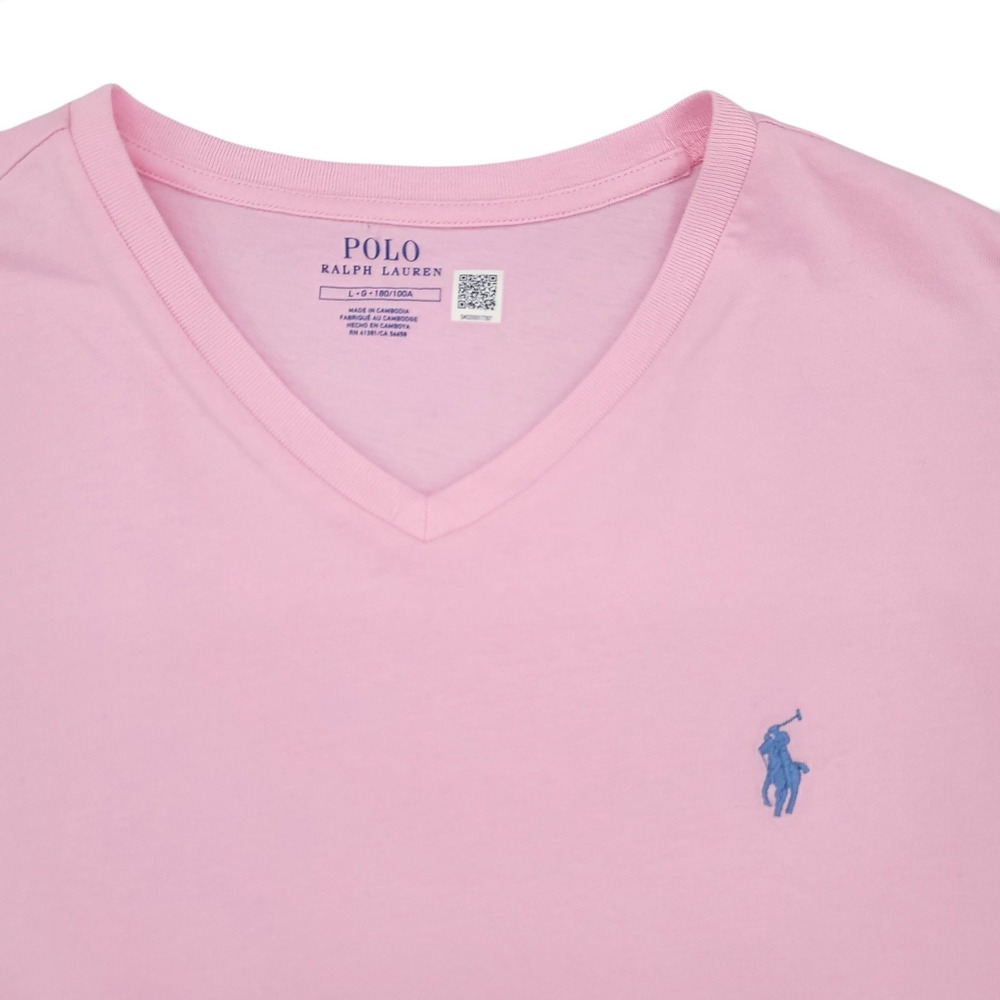 Polo Ralph Lauren Mens L Pink V‎ Neck T Shirt Cotton Classic Preppy Logo